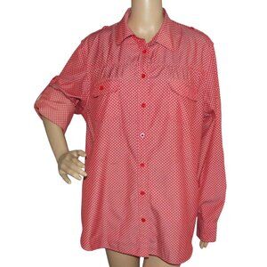Lands' End Shirt Womens Size XL Orange circle print button up back vented